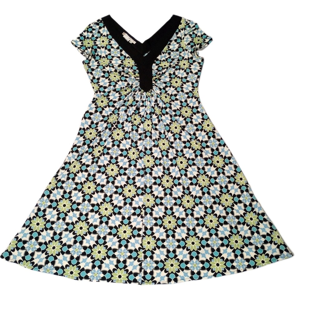 Maggy London Fit &‎ Flare Dress Womens 12 Floral V-neck Stretch Knee Length